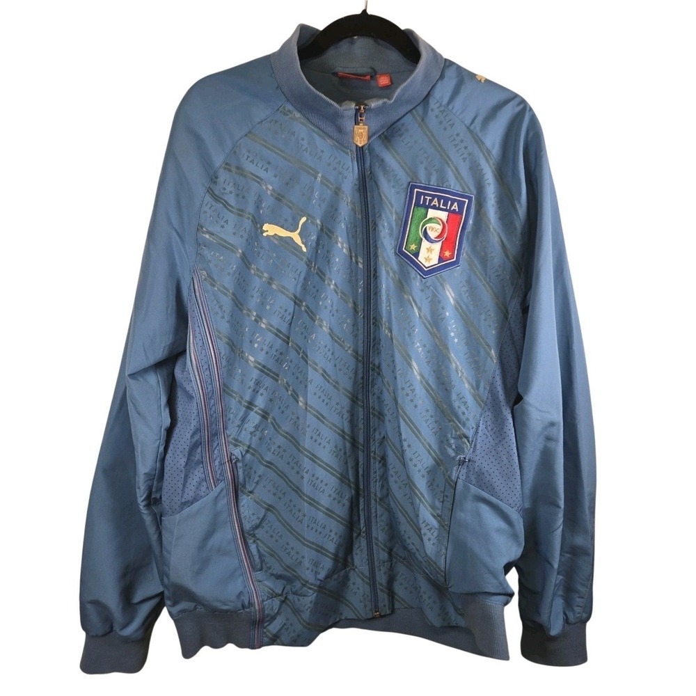 Puma Italia FIGC Track Jacket Mens Light Blue Full Zip Soccer Gli Azzurri Large